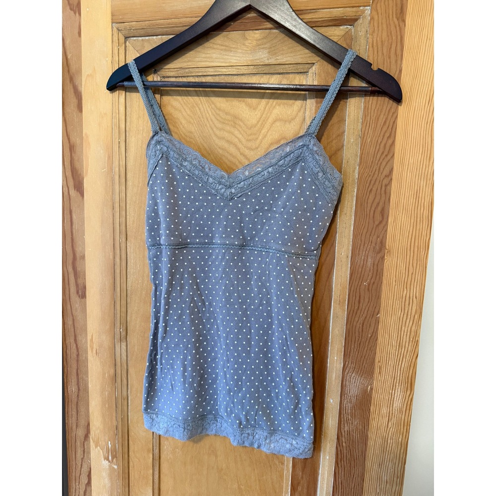 Rue 21 Y2K Gray Polka Dot Lace Trim Cami Tank Top Women Small Vintage Style